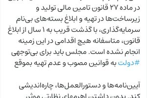 جعفر قادری نماینده مردم شیراز و زرقان و رییس کمیسیون حمایت از تولید در ویراستی نوشت: